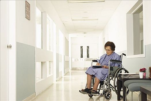 女人,轮椅,医院