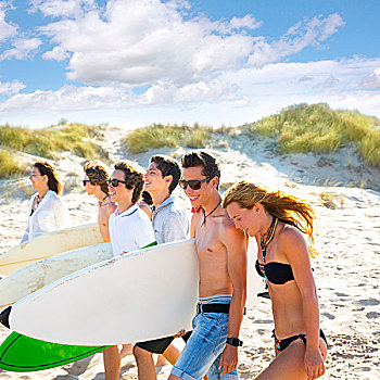冲浪,青少年,女孩,海滩,沙子