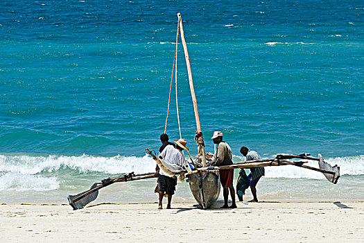 渔民,工作,传统,独木舟,桑给巴尔岛,坦桑尼亚,非洲