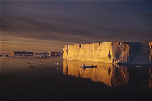 扁平,冰山,日出,南极海峡,南极半岛