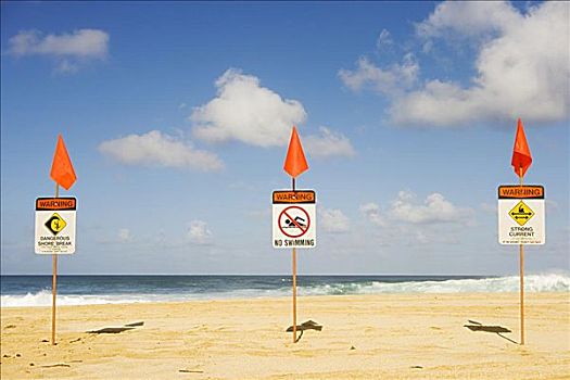 夏威夷,瓦胡岛,北岸,警告标识,海滩