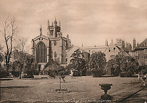 温彻斯特,大学,花园,汉普郡,早,20世纪,艺术家,未知
