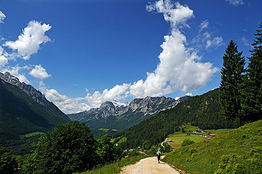 贝希特斯加登阿尔卑斯山,远足,走,徒步旅行,山,后面,拉姆绍北贝希特斯加登,贝希特斯加登地区,地区,上巴伐利亚,巴伐利亚,德国,欧洲