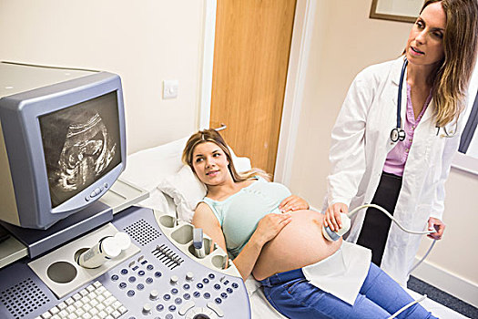 医生,扫描,怀孕,腹部,超声波,诊所