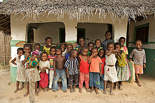 孩子,户外,房子,乡村,国家公园,北方,莫桑比克