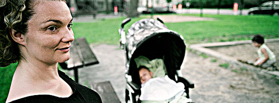 女人,婴儿,婴儿车,公园,蒙特利尔,加拿大