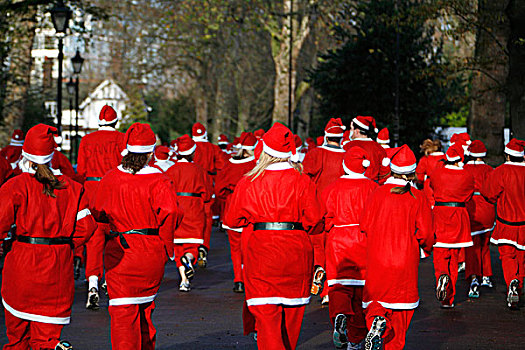 英国,伦敦,跑步者,衣服,圣诞老人,开端,跑