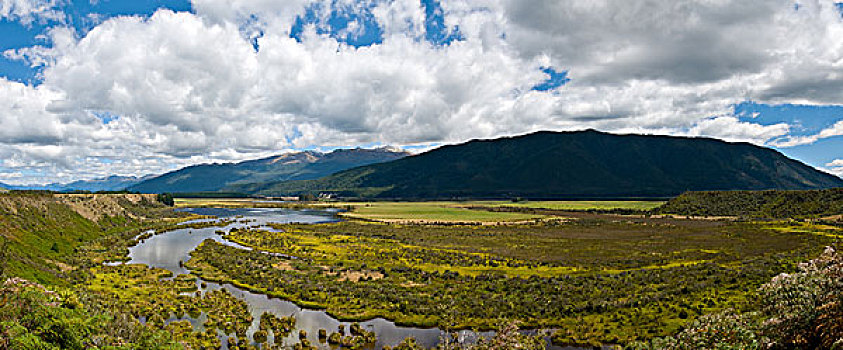 全景,河,湿地,南,新西兰