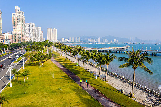 航拍广东珠海香洲区情侣中路附近城市街景