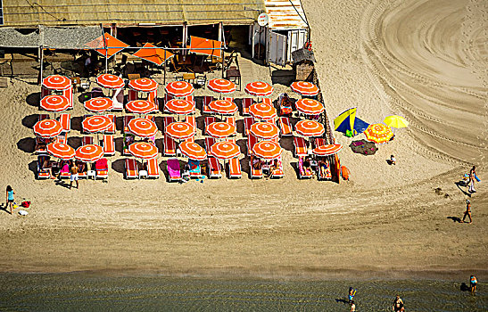 海滩,沙滩椅,沙滩伞,地中海,区域,法国