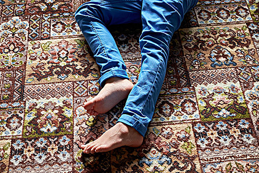 男孩,腿,地毯