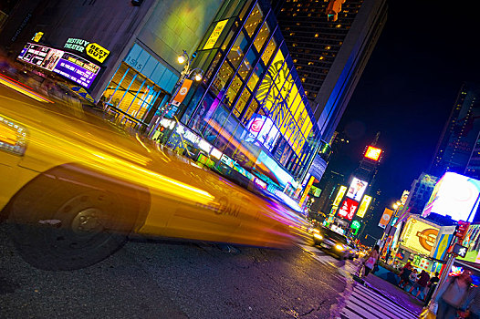 霓虹灯,出租车,动感,时代广场,曼哈顿,纽约,美国,北美