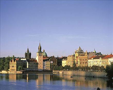 捷克共和国,布拉格,老城,斯美塔那,码头,建筑,伏尔塔瓦河