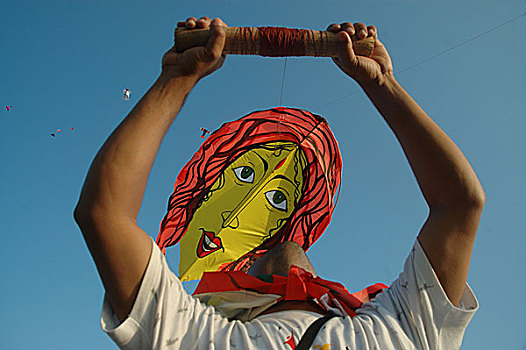 男孩,放风筝,节日,圣徒,岛屿,市场,孟加拉,二月,2008年