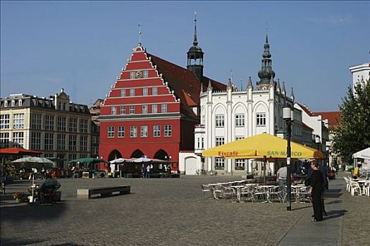 德国,中心,市场,咖啡店,黄色,遮阳伞