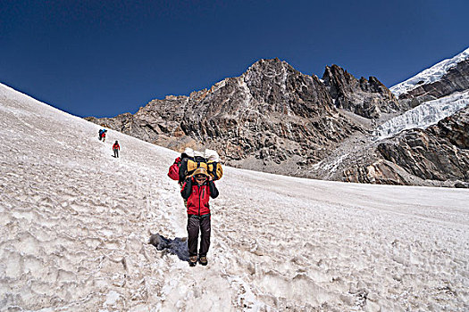 下降,上方,雪地,昆布,地区,珠穆朗玛峰,区域,尼泊尔,亚洲