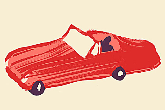插画,图像,人,驾驶,红色,跑车,白色背景