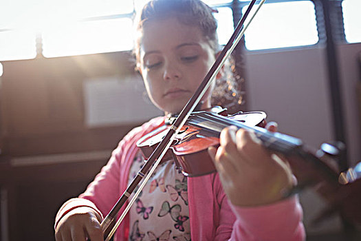 女孩,学生,排练,小提琴,音乐,班级
