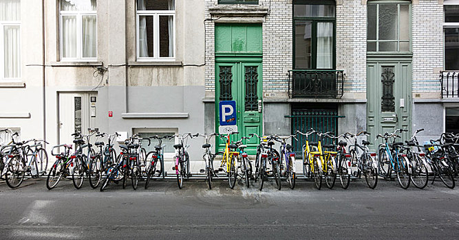 自行车停放,停车场,自行车,停放,根特,比利时,欧洲