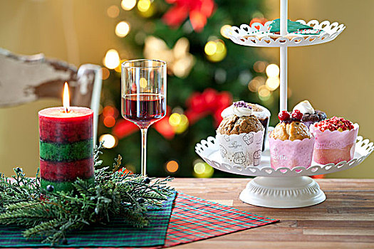 装饰,圣诞蜡烛,杯形糕饼