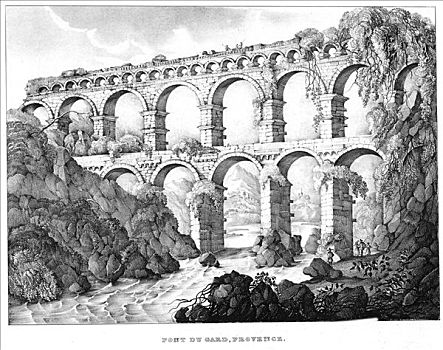 加尔桥,尼姆,法国南部,19世纪,艺术家,未知