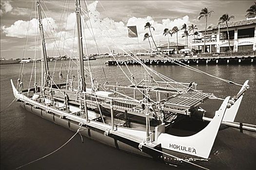 夏威夷,瓦胡岛,檀香山,阿罗哈塔,航行,独木舟,黑白照片,商业,使用
