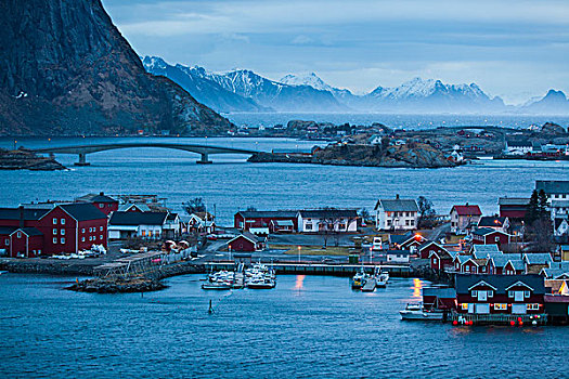 渔村,瑞恩,冬天,罗弗敦群岛,挪威,欧洲