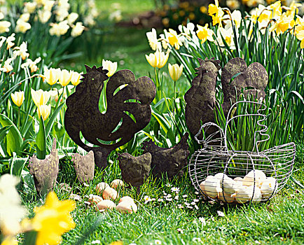 复活节装饰,花园,蛋,金属,水仙花