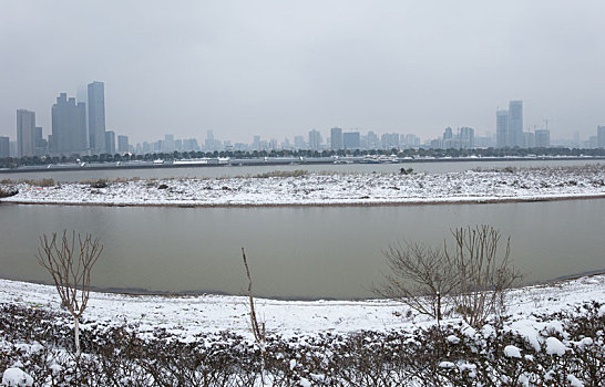 湘江橘子洲雪景