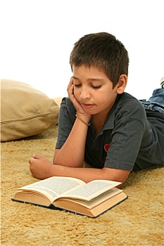男孩,读,书本,地面