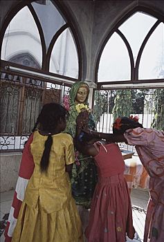 三个女孩,崇拜,大教堂,钦奈,泰米尔纳德邦,印度