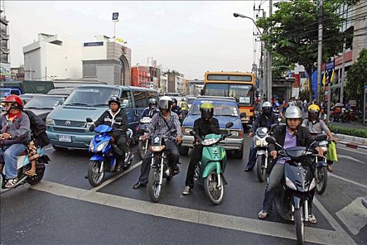 摩托车手,停止,线条,曼谷,泰国,亚洲