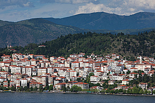 希腊,西部,马其顿,俯视,城镇,湖