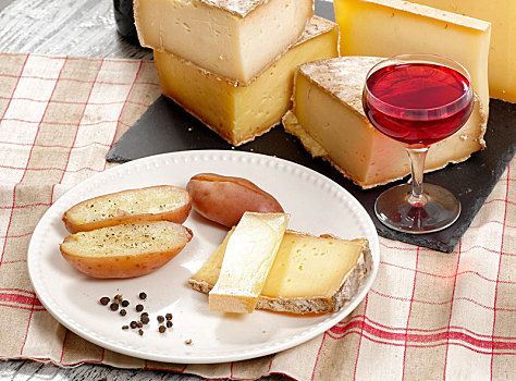 不同,法国,奶酪,葡萄酒杯