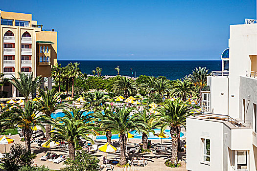 游泳池,区域,五星级,度假酒店,靠近,港口,突尼斯,海洋