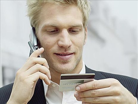 男人,手机,信用卡