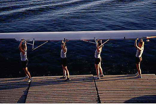 女性,桨手,船,码头