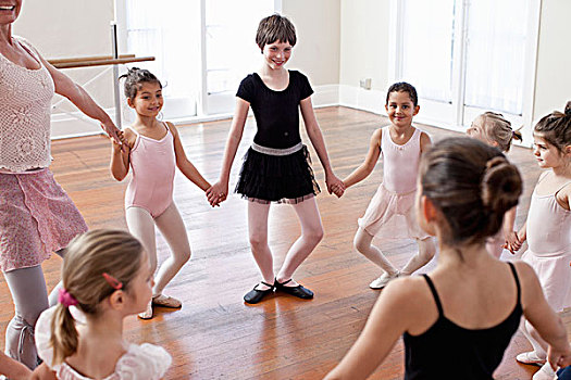 孩子,教师,圆,练习,芭蕾舞,芭蕾舞学校