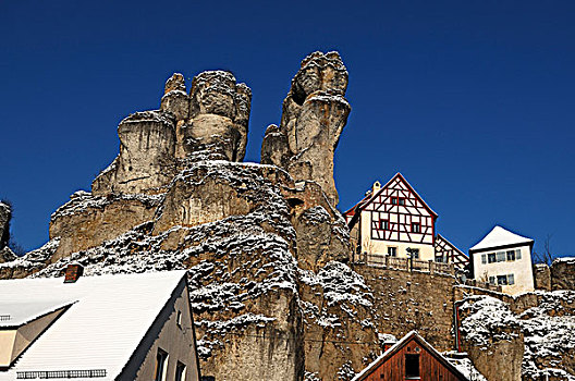 地区性,博物馆,18世纪,悬崖,雪,蓝色,天空,30-39岁,乡村,上弗兰科尼亚,巴伐利亚,德国,欧洲