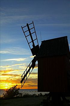 瑞典,岛屿,风车,日落