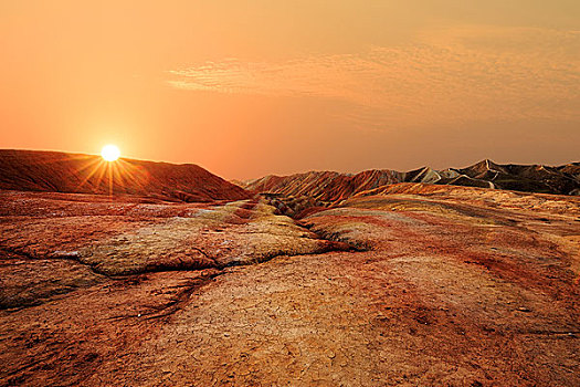 风景,红色,砂岩,日出,张掖