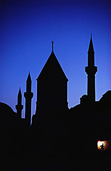 剪影,清真寺,夜晚,科尼亚,中安那托利亚,区域,土耳其