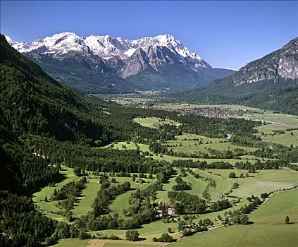 高尔夫球场,高尔夫球杆,靠近,洛伊萨赫河,山谷,陆地,韦尔登费尔斯,上巴伐利亚,德国,欧洲