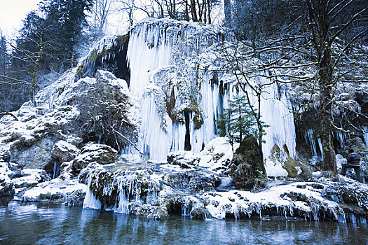 瀑布,冰冻,冬天,巴伐利亚,德国