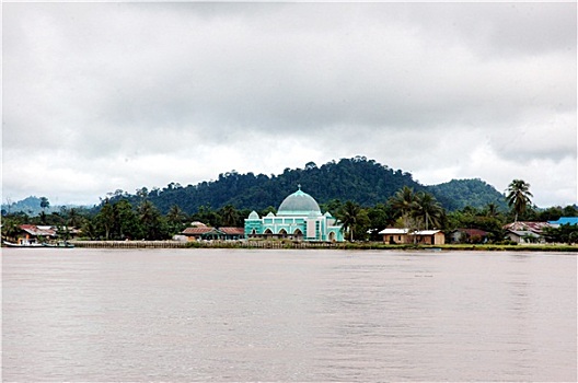 小,清真寺,堤岸,河,印度尼西亚