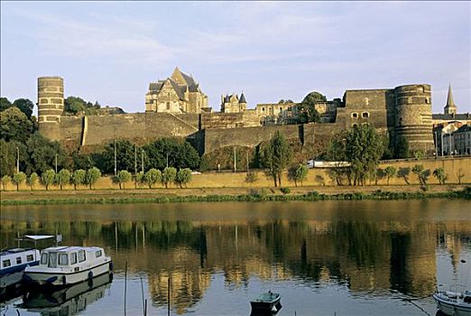 法国,卢瓦尔河地区,曼恩-卢瓦尔省,城堡,反射,缅因,河