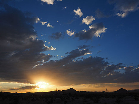 日落,晚霞,莫哈维沙漠,加利福尼亚,美国,北美