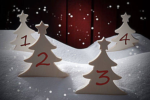 四个,圣诞树,雪,雪花,数字