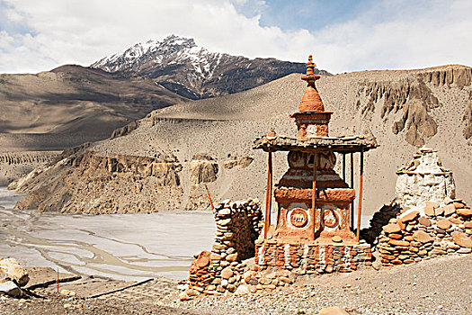 圣骨冢,佛塔,河,山谷,尼泊尔