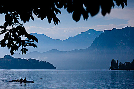 人,泛舟,琉森湖,卢塞恩市,瑞士
